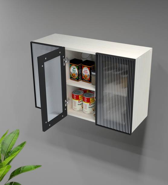 SPECIALITY PANELS Aluminium Black Profile 3 Fluted Plain Glass handless with Termite resistant Metal Kitchen Cabinet