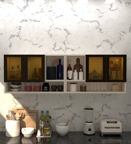 SPECIALITY PANELS Aluminium Profile 4 Brown Tinted Glass handless, 6 Organizer Shelf, French Cleat Engineered Wood Kitchen Cabinet