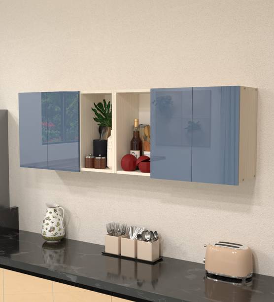 SPECIALITY PANELS 4 Door Mirror glossy triple layer UV resistant handless shutter with 6 Shelf Engineered Wood Crockery Cabinet