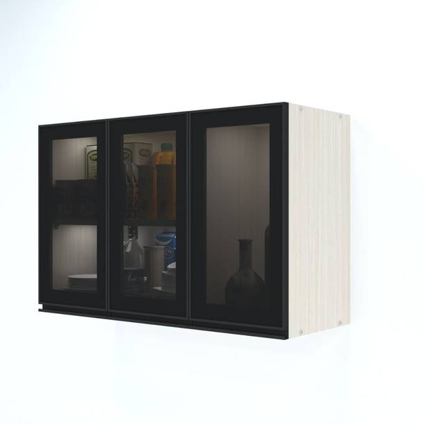 SPECIALITY PANELS Black Profile 3 Door Grey Tinted Glass handless Shutter Free assembly by Brand Engineered Wood Crockery Cabinet
