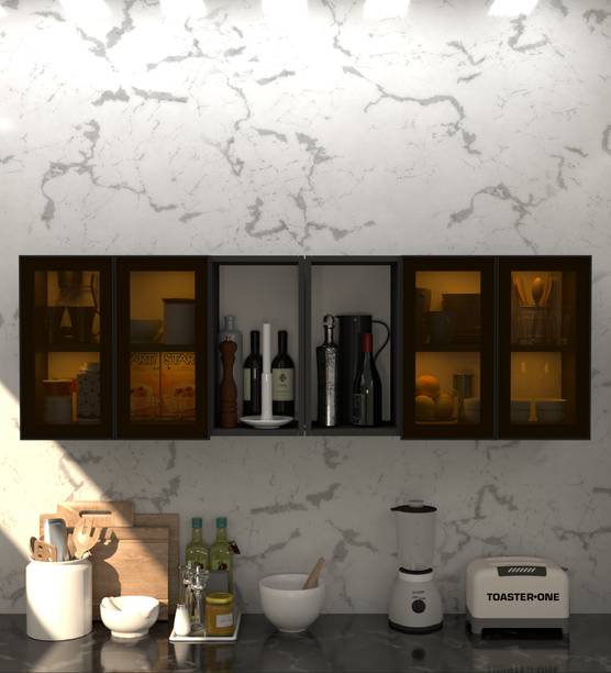 SPECIALITY PANELS Aluminium Profile 4 Bown Tinted Glass handless with 6 Shelfs, French cleat Engineered Wood Kitchen Cabinet