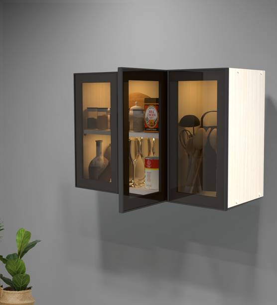 SPECIALITY PANELS Aluminium Black Profile 3 Door Brown Tinted Glass with Termite resistant Metal Kitchen Cabinet
