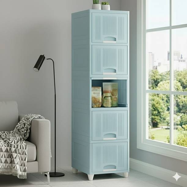 MAXTID 5 Layer Blue Elegant Organizer Rack for Dressing Area and Wardrobe Use Plastic Kitchen Cabinet