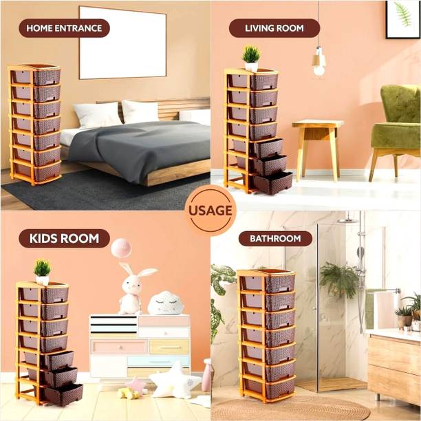 MAXTID 5 Layer-Brown Plastic Modular Drawer Organizer for Home Office, Parlour, school Plastic Crockery Cabinet