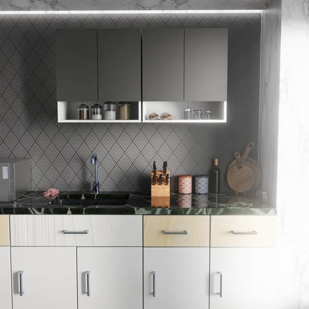 Divysa Wall Mounted Kitchen Cabinet 4 Door with 2 Open Shelves Storage for Home Kitchen Engineered Wood Kitchen Cabinet
