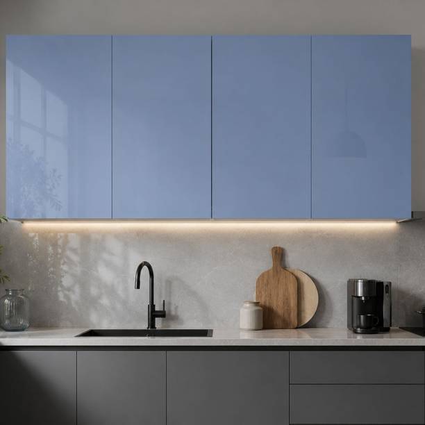 SPECIALITY PANELS 4 Door Mirror Glossy UV Resistant handless shutter Free Installation Engineered Wood Kitchen Cabinet