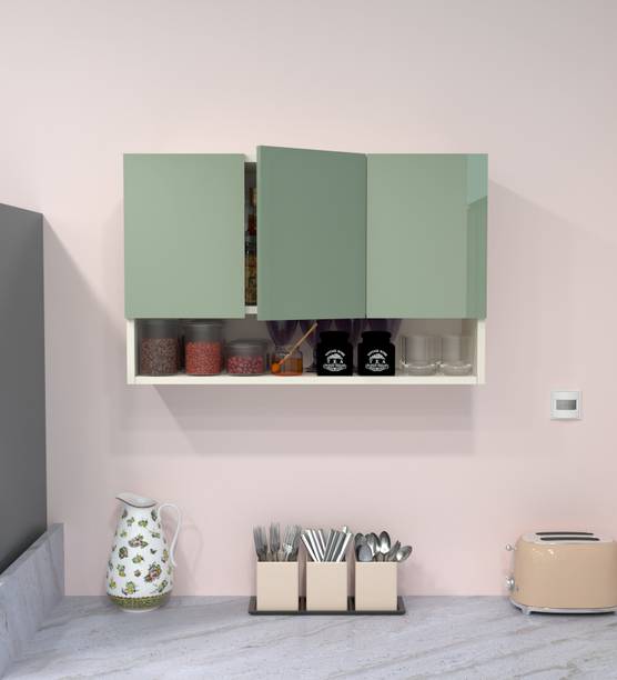 SPECIALITY PANELS 3 Door Mirror Glossy triple layered UV resistant handless shutter, French cleat Engineered Wood Crockery Cabinet