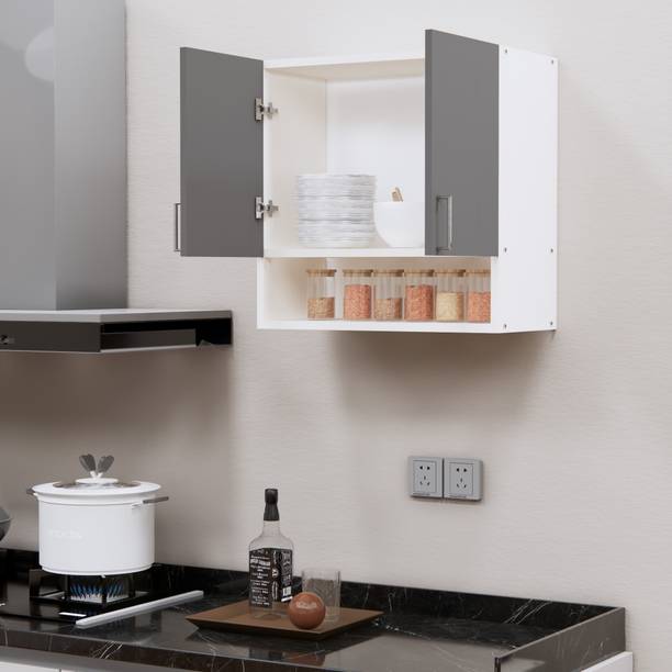 Flipkart Perfect Homes Space-Saving Wall Hanging 2 Doors Cupboard with 2 Shelves, French Cleat Engineered Wood Kitchen Cabinet