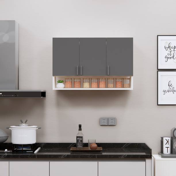 Flipkart Perfect Homes Space-Saving Wall Hanging 3 Doors Cupboard Organizer with 3 Shelves,French Cleat Engineered Wood Kitchen Cabinet