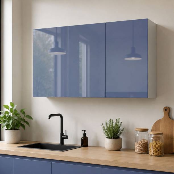 SPECIALITY PANELS 3 Door Mirror Glossy triple layered UV Resistant handless shutter, French cleat Engineered Wood Crockery Cabinet
