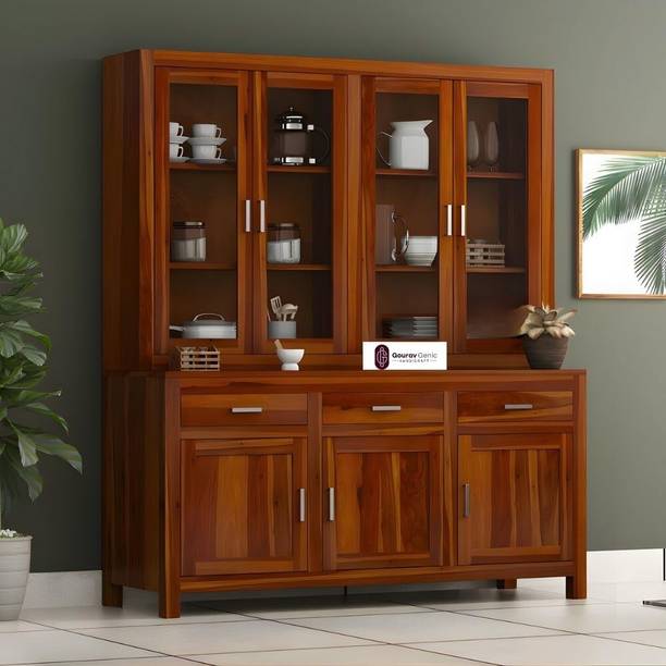 gouravgenics Wooden Crockery Cabinet Solid Wood Free Standing Cabinet
