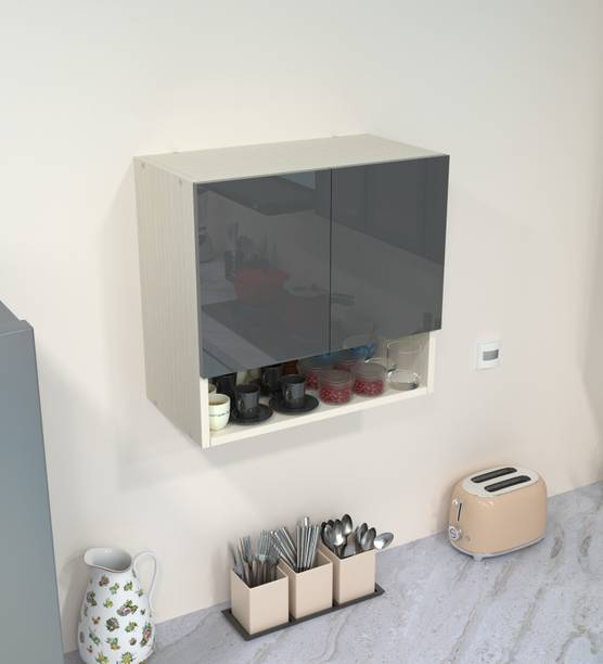 SPECIALITY PANELS 2 Door Mirror glossy triple layer UV resistant handless shutter, Organizer Shelf Engineered Wood Kitchen Cabinet