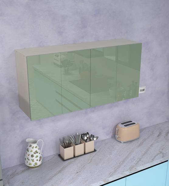 SPECIALITY PANELS 4 Door Mirror Glossy triple layered UV Resistant handless shutter, French cleat Engineered Wood Crockery Cabinet
