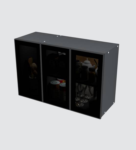 SPECIALITY PANELS Black Profile 3 Door Grey Tinted Glass handless Shutter Free assembly by Brand Engineered Wood Crockery Cabinet
