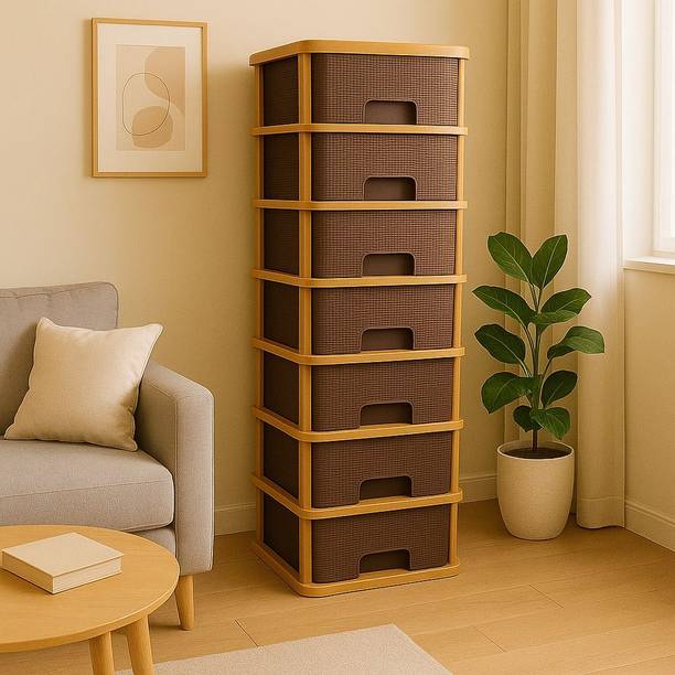 Surety for Safety 7 Layer Brown Nakoda Plastic Drawer For Clothe:Versatile Cupboard Free Standing Plastic Kitchen Cabinet