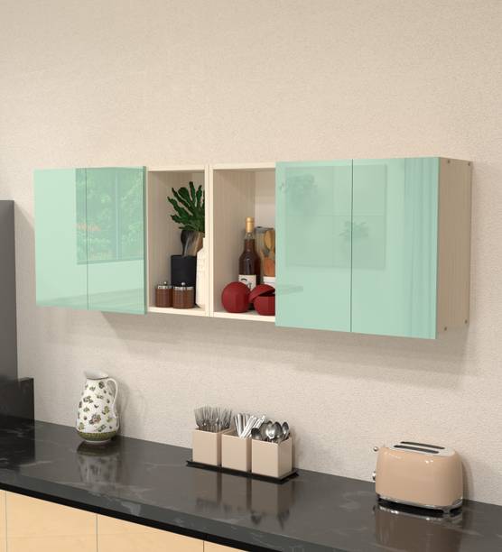 SPECIALITY PANELS 4 Door Mirror glossy triple layer UV resistant handless shutter with 6 Shelf Engineered Wood Crockery Cabinet