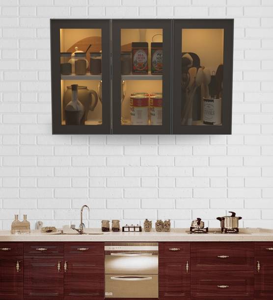 SPECIALITY PANELS Aluminium Black Profile 3 Door Brown Tinted Glass with Termite resistant Metal Crockery Cabinet