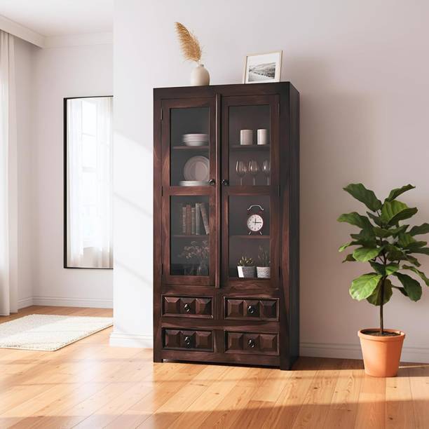 SONA ART & CRAFTS Diamond Solid Sheesham Wood Crockery with 2 Doors & 4 Drawers Storage Solid Wood Crockery Cabinet