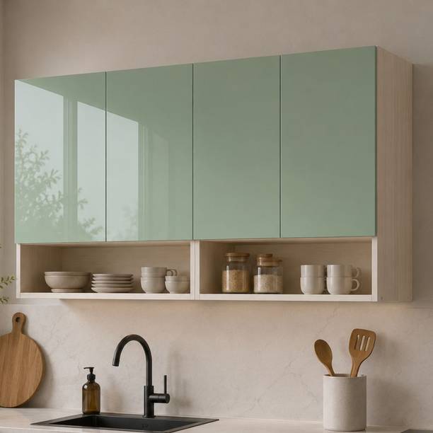 SPECIALITY PANELS 4 Door Mirror Glossy UV Resistant handless shutter Free Installation By brand Engineered Wood Crockery Cabinet