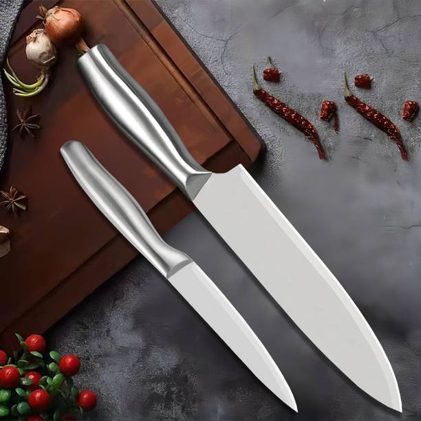 Borneo 2 Pc Stainless Steel Knife Set Professional Stainless Steel Knife, 13 inch Chef & 8.8 inch Paring Knife Silver