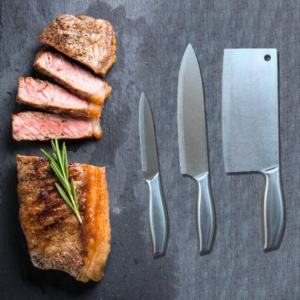 UniKart 3 Pc Stainless Steel Knife Set Ideal for Vegetable,Meat Cleaver Butcher Chef's Chopper For Kitchen & Restaurant