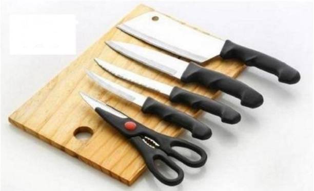 R K ENTERPRISE Wooden Chopping Board with Knife Set & clever cutter Wooden, Stainless Steel Cutting Board