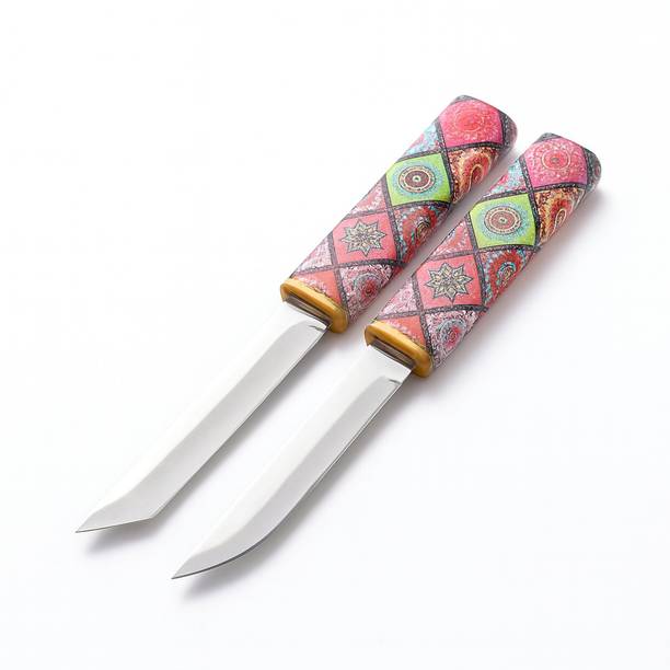 Machado 2 Pc Stainless Steel Knife Set Japanese Ethnic Print Paring Knife For Chopping, Peeling & Everyday Kitchen Use