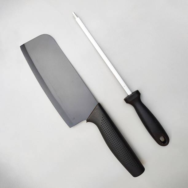 Lellow 2 Pc Stainless Steel Knife Set With Sharpener Ideal for Vegetable,Meat Cleaver Butcher Chef Chopper For Kitchen