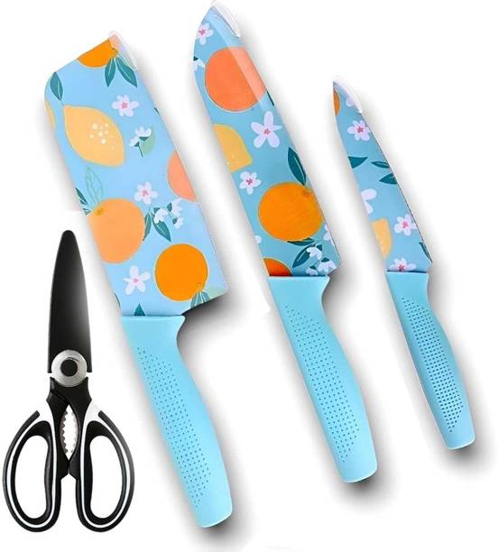 YELONA 3 Pc Stainless Steel Knife Set Printed SS Ultra Sharp Butcher, Meat, Pairing, Vegetable for Kitchen