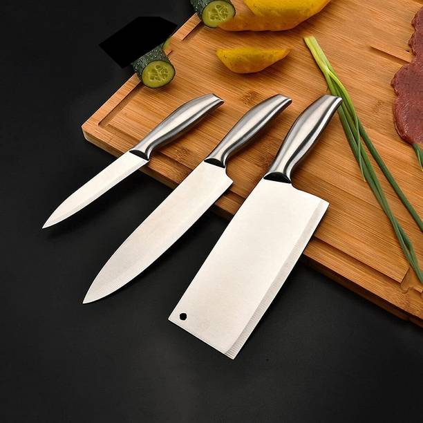 Tazomi 3 Pc Stainless Steel Knife Set Printed SS Ultra Sharp Butcher, Meat, Pairing, Vegetable for Kitchen