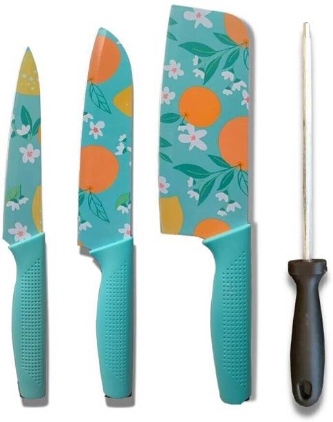 THEODORE 4 Pc Stainless Steel Knife Set High Carbon Ultra Sharp Butcher, Pairing, Vegetable for Kitchen With Sharpener