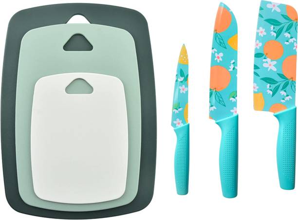 UniKart 6 Pc Stainless Steel, Plastic Knife Set With Chopping Board Ideal for Vegetable|Fruit Paring|Peeling|Slicing for Kitchen