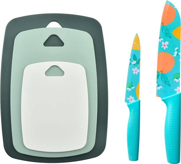 UniKart 5 Pc Stainless Steel, Plastic Knife Set With Chopping Board Ideal for Vegetable|Fruit Paring|Peeling|Slicing for Kitchen