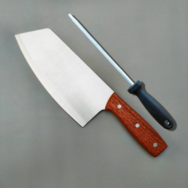 Lellow 2 Pc Stainless Steel Knife Set With Sharpener Ideal for Vegetable,Meat Cleaver Butcher Chef Chopper For Kitchen