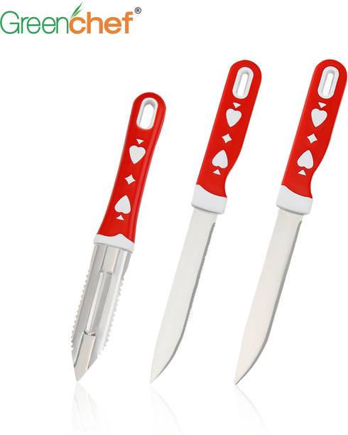 ग्रीनशेफ - Glitz (red color) (Scrapper, Two Knives) स्टेनलेस स्टील चाकू सेट