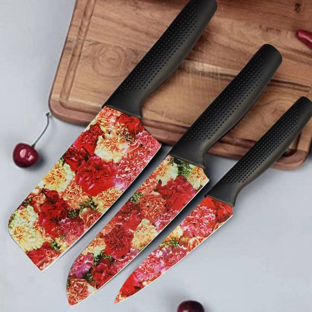 येलोना Printed SS Ultra Sharp Butcher, Meat, Pairing, Vegetable Knife for Kitchen स्टेनलेस स्टील चाकू सेट