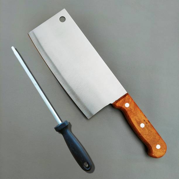 Lellow 2 Pc Stainless Steel Knife Set With Sharpener Ideal for Vegetable,Meat Cleaver Butcher Chef Chopper For Kitchen