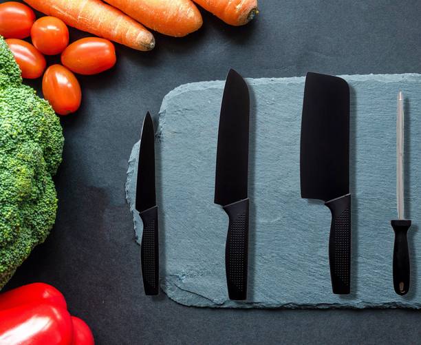 Lellow 4 Pc Stainless Steel Knife Set Premium Ultra Sharp Butcher Pairing Vegetable Knives for Kitchen With Sharpener