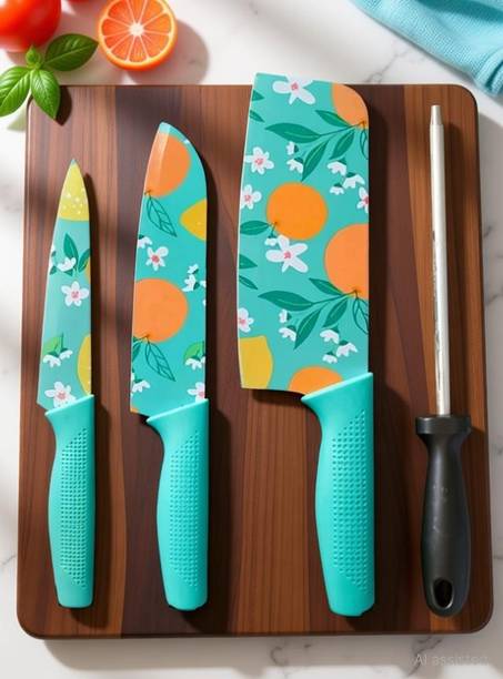 THEODORE 4 Pc Stainless Steel Knife Set High Carbon Ultra Sharp Butcher, Pairing, Vegetable for Kitchen With Sharpener