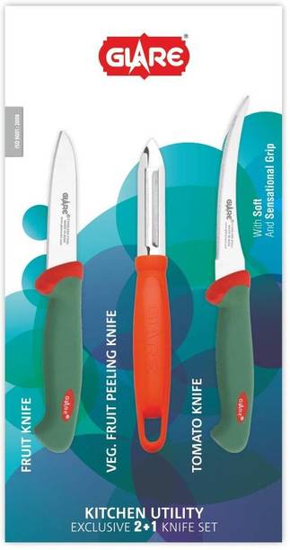 ग्लारे Glare Kitchen Utility Knife 3 Pcs-GA-129 (Multicolor) स्टील चाकू सेट