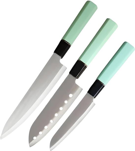 Captoola 3 Pc Stainless Steel Knife Set Kitchen Chef Knife Set Paring Knife With PP Handle Santoku Knife (Steel, 3 Pcs)