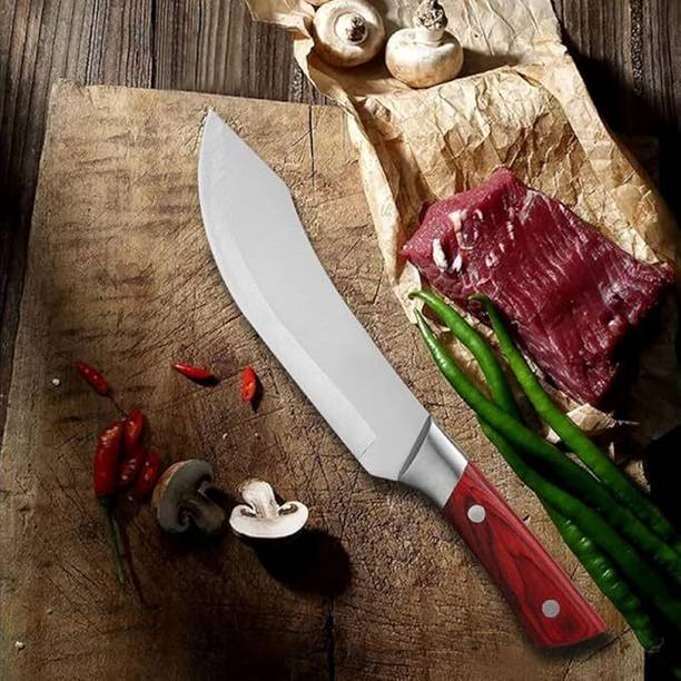 जुविल Heavy-Duty Meat Cutting Knife with Curved Stainless Steel Blade & Wooden Handle स्टेनलेस स्टील चाकू