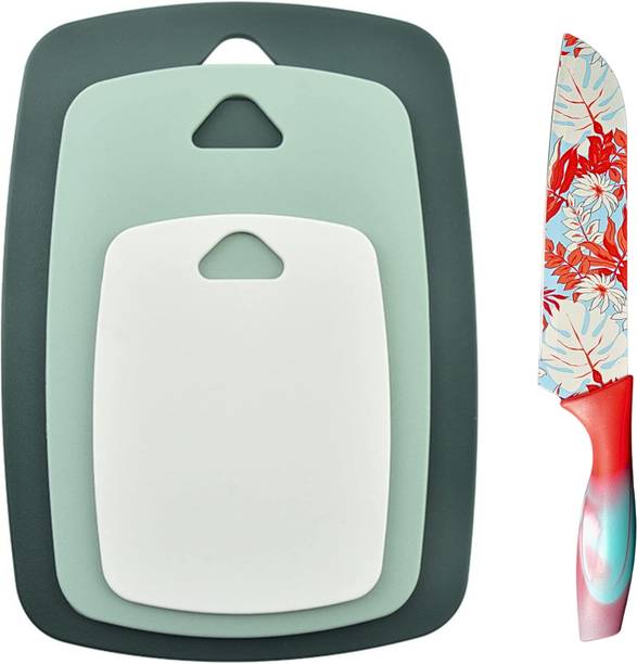 UniKart 4 Pc Stainless Steel, Plastic Knife Set With Chopping Board Ideal for Vegetable|Fruit Paring|Peeling|Slicing for Kitchen