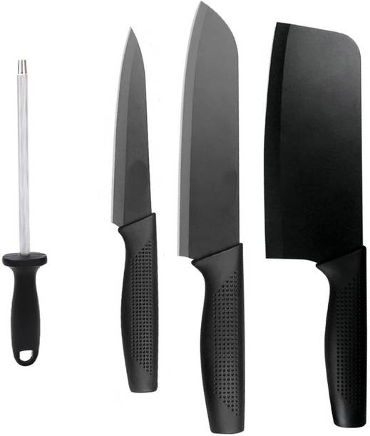 येलोना High Carbon Ultra Sharp Butcher, Pairing, Vegetable for Kitchen With Sharpener स्टेनलेस स्टील चाकू सेट