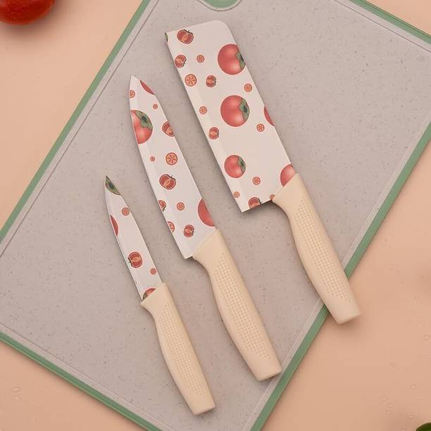 THEODORE 3 Pc Stainless Steel Knife Set Tomato Design Stainless Steel Kitchen knife for kitchen Knife Flower Printed