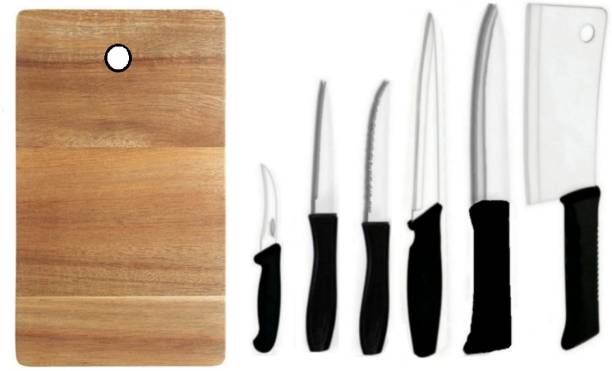 DNJ 7 Pc Stainless Steel, Wood Knife Set Chef Knife/Meat Knife/Utility/Steak/Laser Knife Set for Kitchen & chopping board