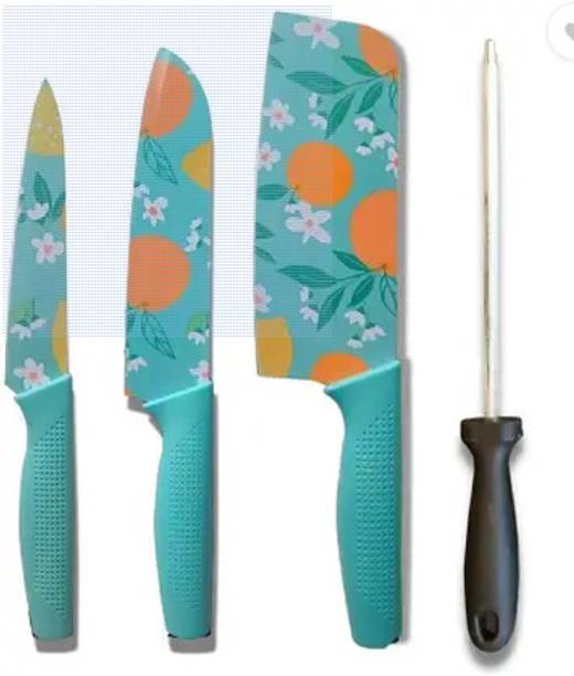 YELONA 3 Pc Stainless Steel Knife Set Printed SS Ultra Sharp Butcher, Meat, Pairing, Vegetable for Kitchen