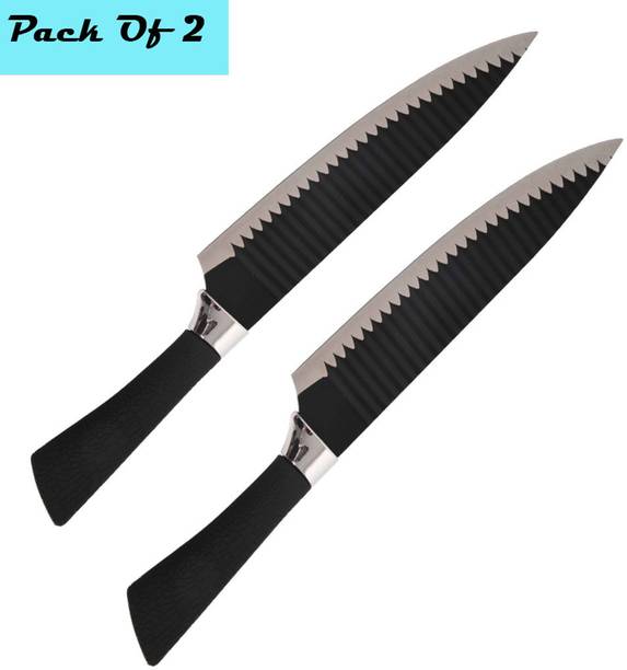 ATIASRAMA 2 Pc Stainless Steel Knife Chef Knives carbon Coating Sharp Waved Knifes For Kitchen Pack Of 2
