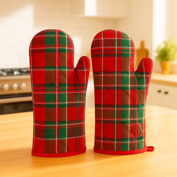 Ojima Red, Green Cotton Kitchen Linen Set