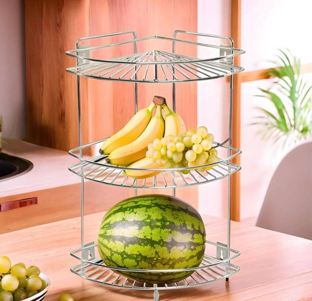SM Enterprises Utensil Kitchen Rack Steel Multipurpose Storage Corner Rack Stand/Shelf Kitchen Rack (Silver)